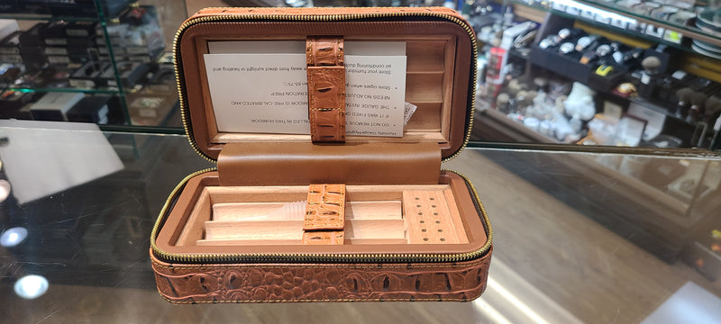 Deluxe Travel Humidor - Brown Croc Leather