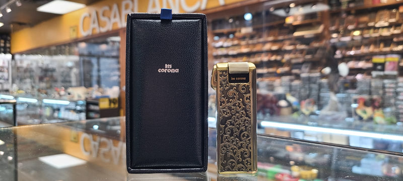 Antique Brass Plated w/ Etched Arabesque Pattern Lighter - by IM Corona - Pipe Master (33-2525)