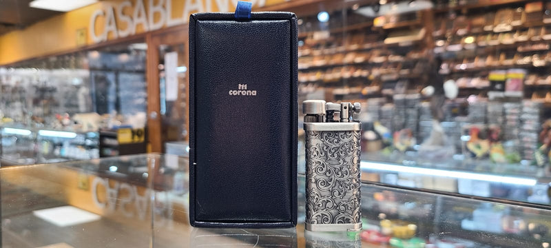 Antique Silver Plated w/ etched Arabesque Pattern Lighter - by IM Corona - Old Boy Design (64-7525)