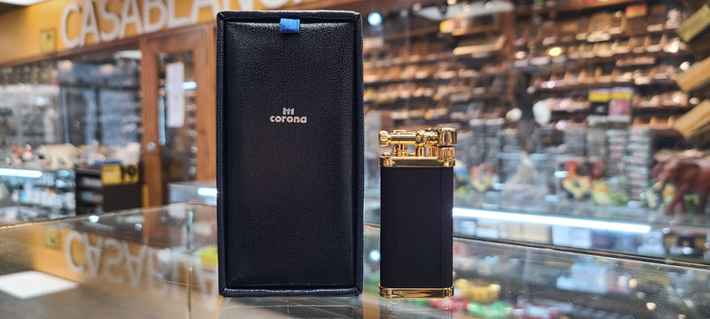 Gold Plated Matte Black Finish Lighter - by IM Corona -Old Boy Design (64-9211G)