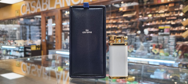 Gold Plated Matte White Finish Lighter - by IM Corona - Old Boy Design (64-5110)
