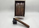 Box of cigars with a single cigar in front on a white background WD - Bourbon - Corona

