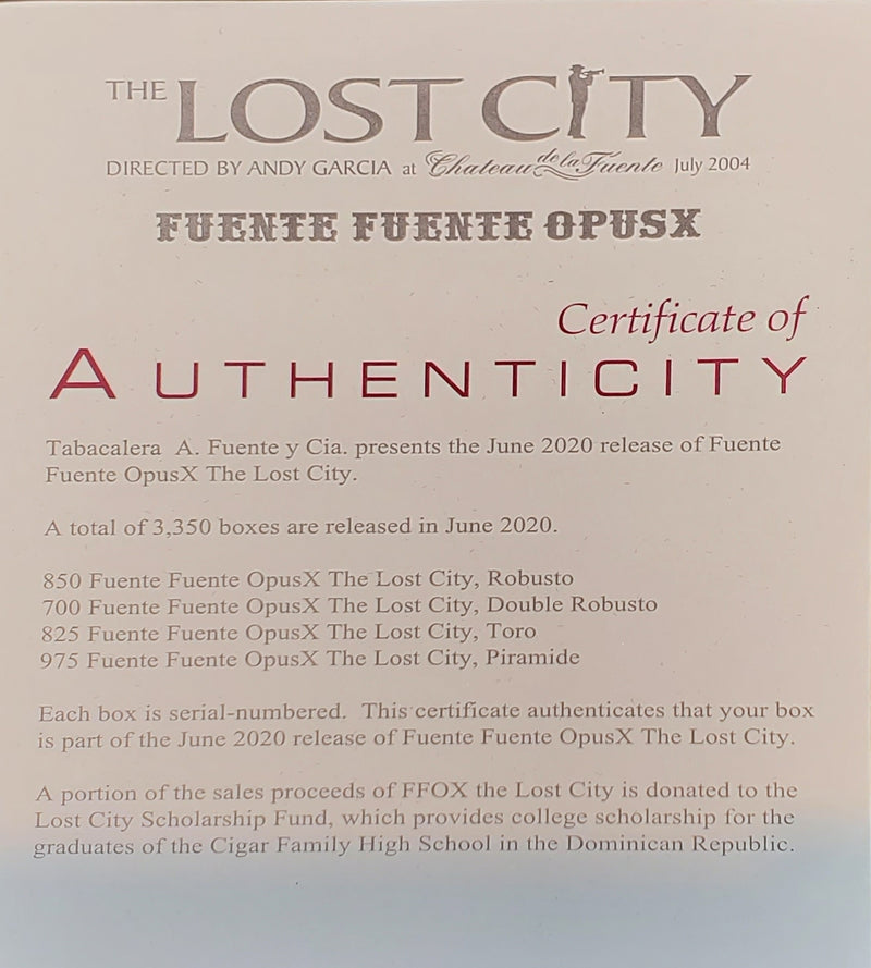 Box of 10 - Opus X - The Lost City - Toro - Ltd Edition 2020