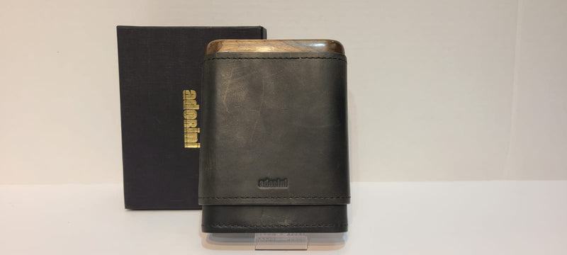 Adorini Black Leather with Wood Top - 5 Cigar Holder