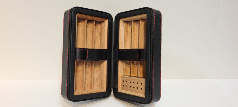 Black and Red Stitch Travel Humidor - JT004