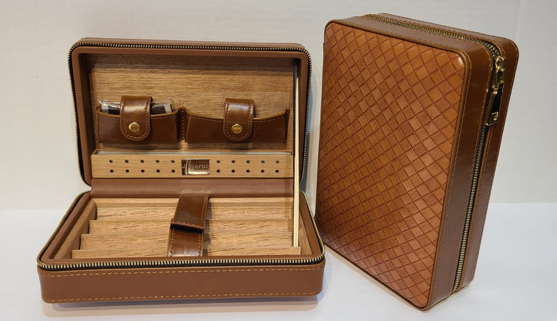 Brown Leather Travel humidor - 5 Cigars - JT003