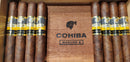 A box of Cohiba Maduro 5 Secretos cigars, with cigars visible both inside the box and outside.

Details