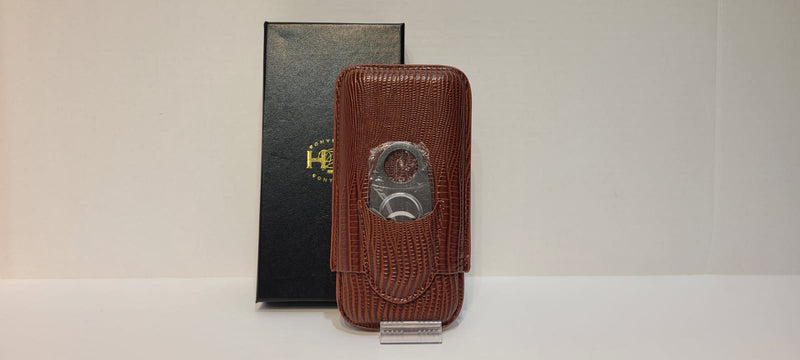 HofH Brown 3 Cigar Holder with Cutter