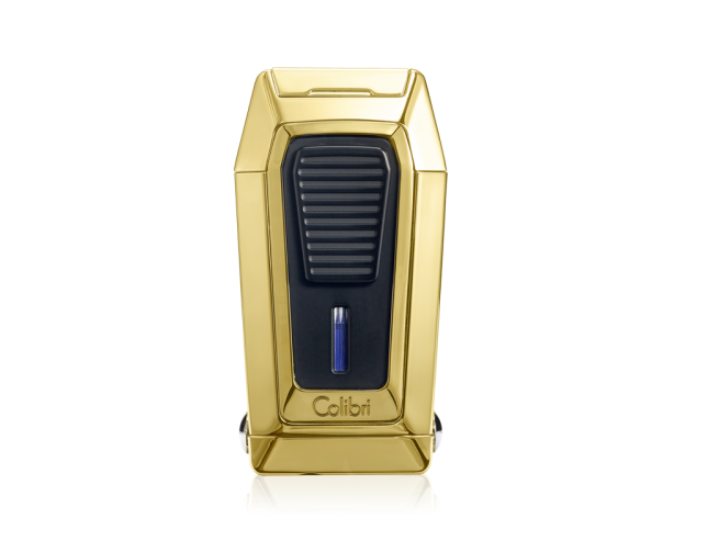 Quantum - Polished Gold + Black - World's First Triple-Jet Flame Lighter with a Double-Guillotine Cigar Cutter