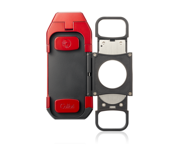 Quantum - Red + Black - World's First Triple-Jet Flame Lighter with a Double-Guillotine Cigar Cutter